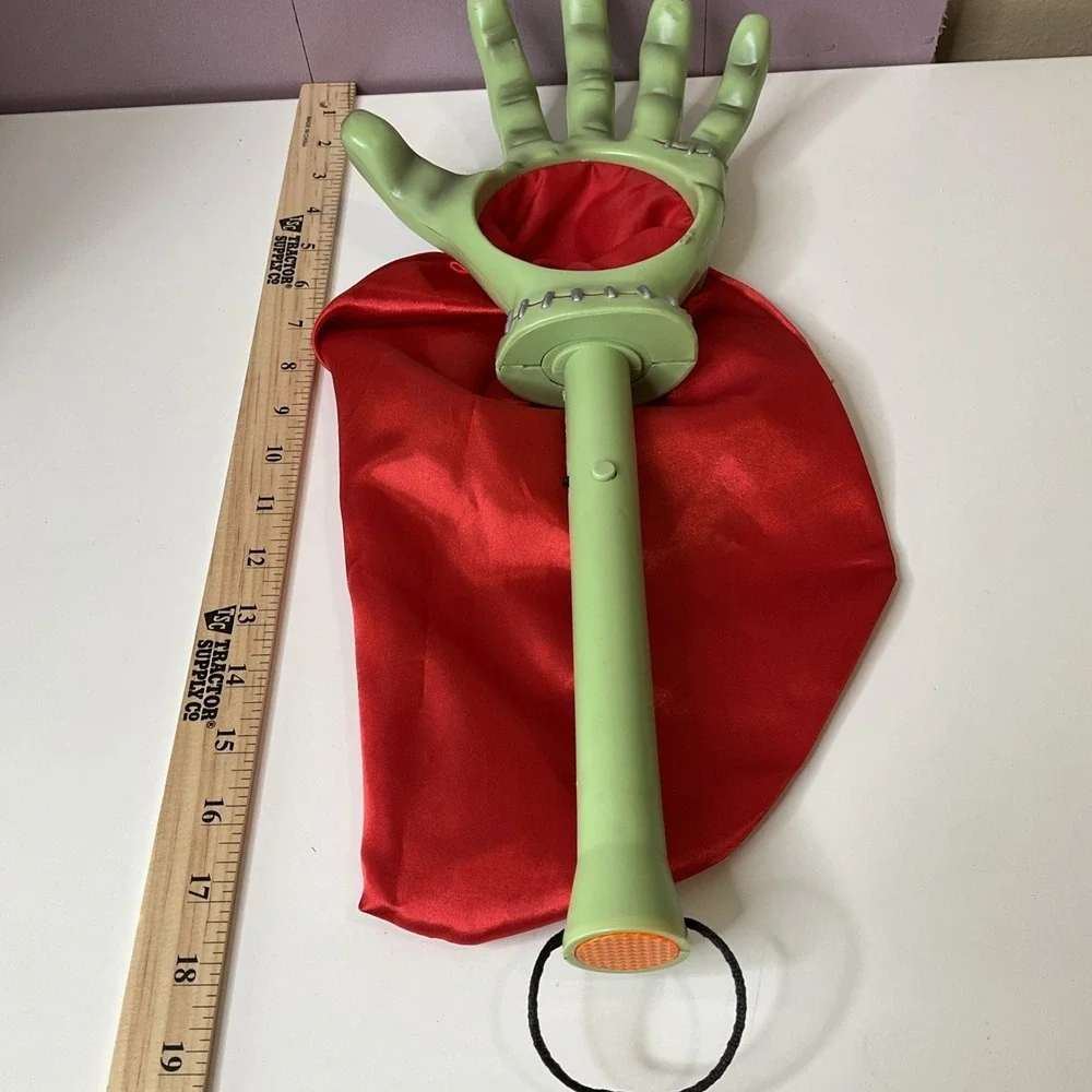 Vtg Talking Frankenstein Gemmy Trick Or Treat Plastic Hand‎ Grab Red Satin Bag